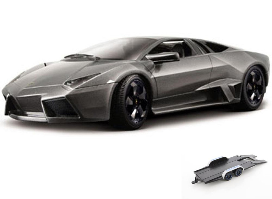 Diecast Car w/Trailer - Lamborghini Reventon, Gray - Bburago 21041 - 1/24 scale Diecast Car