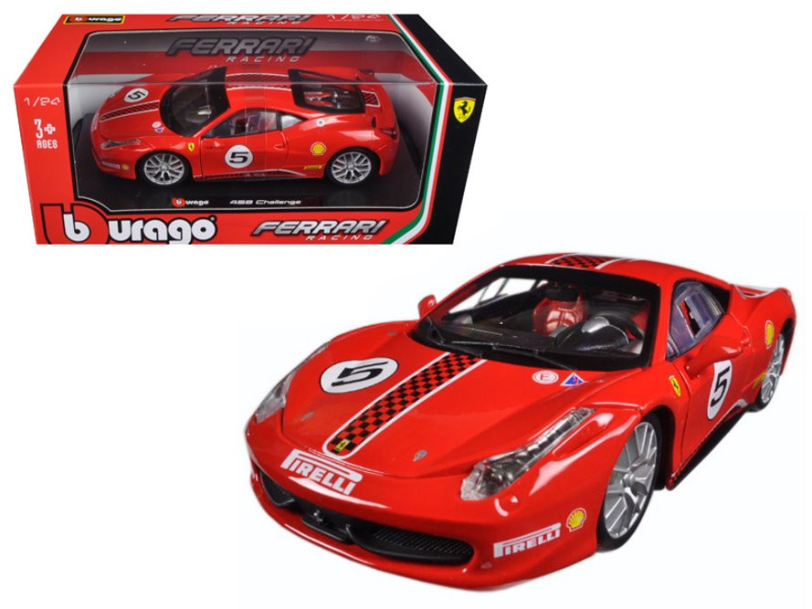 Diecast Car w/Trailer - Ferrari 458 Challenger, Red - Bburago 18-26302 - 1/24 scale Diecast Car