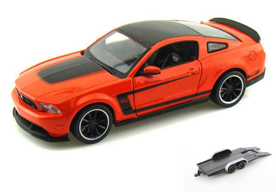 Diecast Car w/Trailer - Ford Mustang Boss 302, Orange - Maisto 31269 - 1/24 Scale Diecast Car