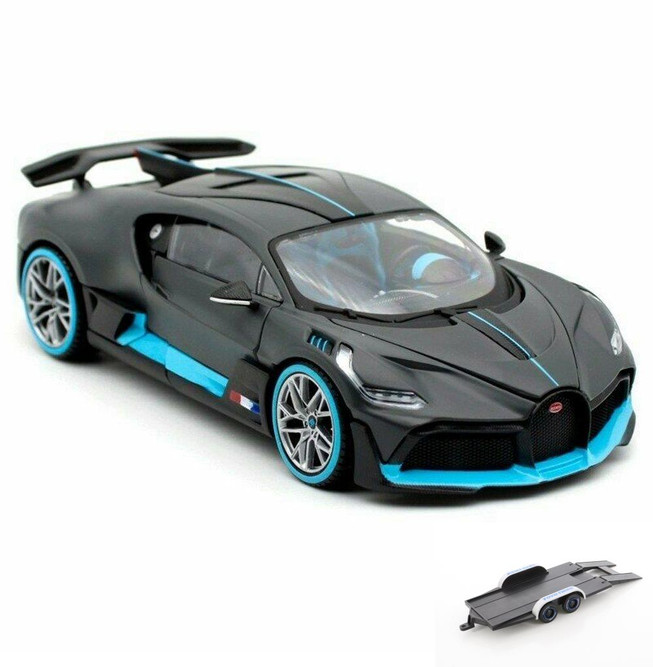 Diecast Car w/Trailer - Bugatti Divo, Satin Charcoal Grey - Maisto 31526CHBL - 1/24 Diecast Car