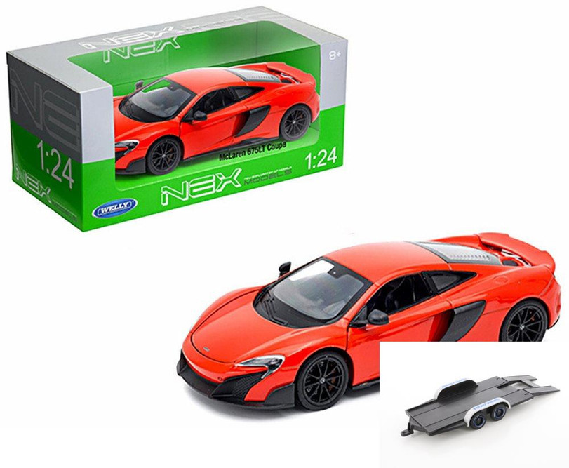 Diecast Car w/Trailer - McLaren 675LT Coupe, Red - Welly 24089W-RD - 1/24 Scale Diecast Car