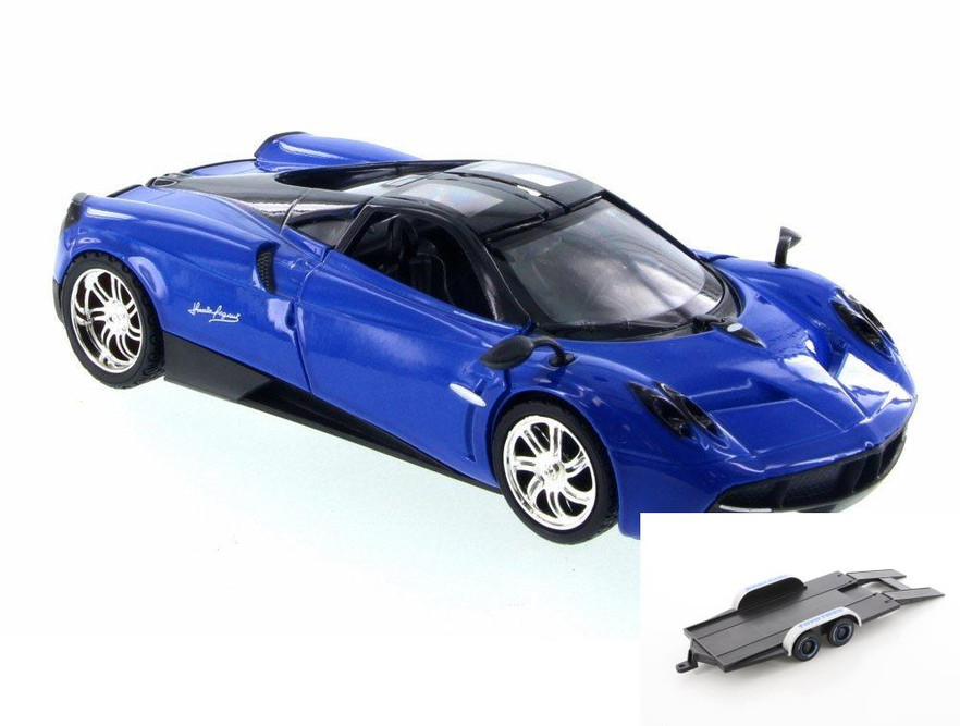 Diecast Car w/Trailer - Pagani Huayra, Blue - Motor Max 79312BU/6 - 1/24 Scale Diecast Model Toy Car