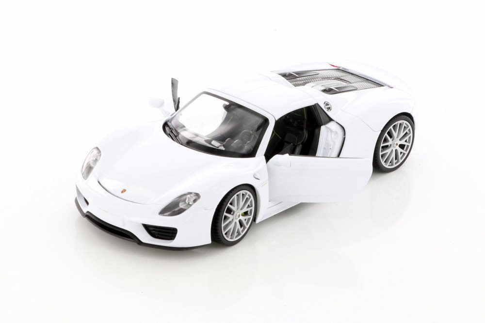 Diecast Car w/Trailer - Porsche 918 Spyder Hardtop, White - Welly 24055HC/4D - 1/24 scale Diecast Model Toy Car