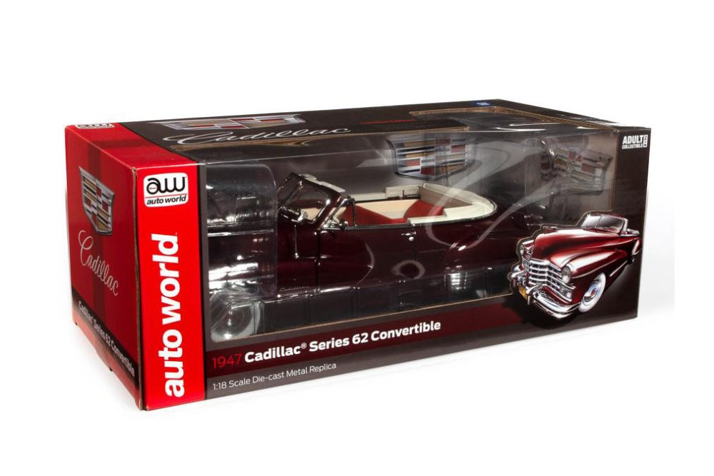 1947 Cadillac Series 62 Convertible, Burgundy - Auto World AW273 - 1/18 scale Diecast Model Toy Car