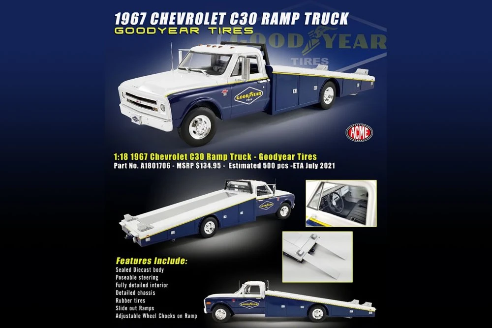 Goodyear Tires 1967 Chevy C30 Ramp Truck, Blue and White - Acme