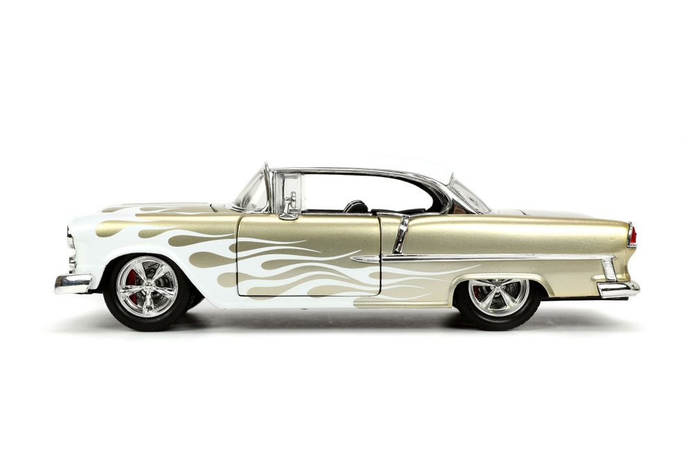 1955 Chevy Bel Air, Gold with White Flames - Jada Toys 32917/4 - 1/24 scale Diecast Model Toy Car