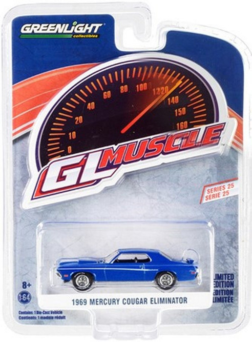 1969 Mercury Cougar Eliminator, Medium Blue Iridescent - Greenlight 13300B/48 - 1/64 Diecast Car