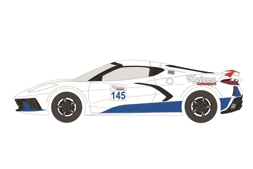 2020 Chevy Corvette C8 Stingray #145, White and Blue - Greenlight 13300E - 1/64 scale Diecast Car