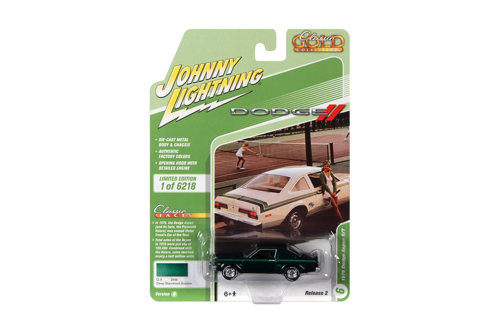 1976 Dodge  Aspen , Deep Sherwood Sunfire Poly Green - Johnny Lightning JLCG025/48B - 1/64 scale Diecast Model Toy Car