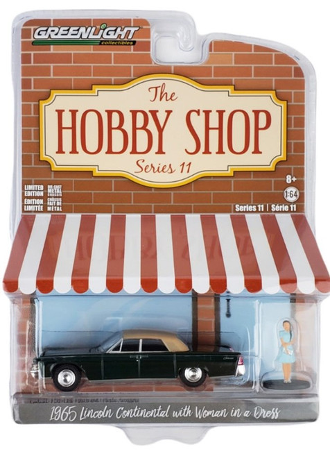 1965 Lincoln Continental Convertible and Woman in a Dress, Spanish Moss Green and Tan - Greenlight 97110B/48 - 1/64 scale Diecast Model Toy Car