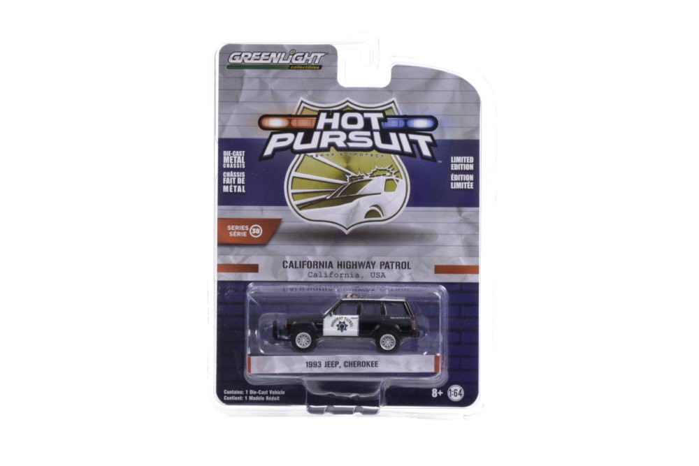 California Highway Patrol 1993 Jeep Cherokee , Black & White - Greenlight 42960B - 1/64 Diecast Car