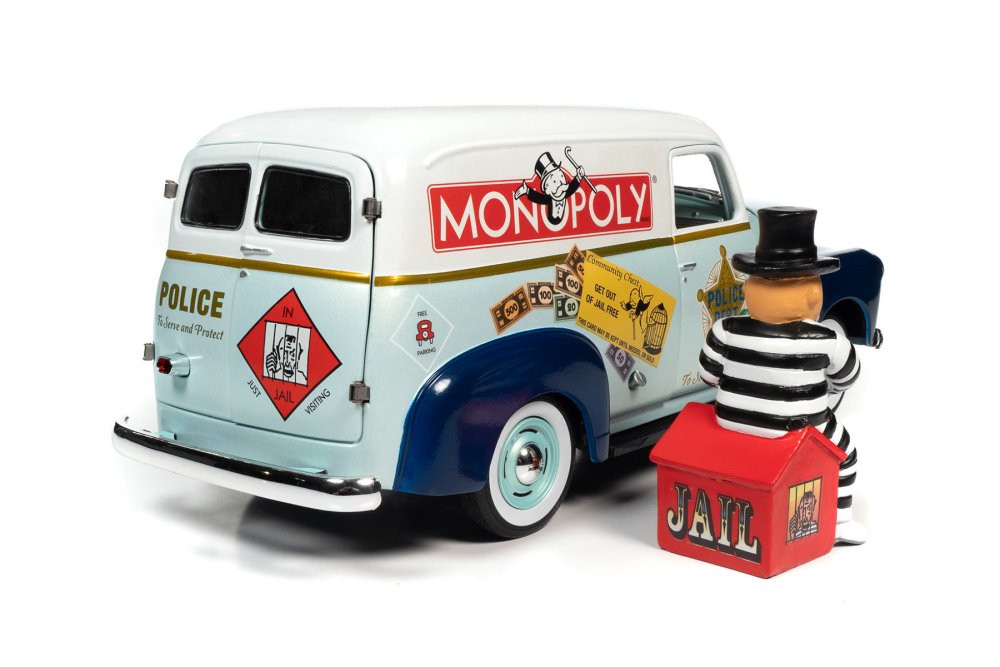 1948 Chevy Panel Police Van w/Mr. Monopoly Figurine, AWSS129 1/18 scale Diecast Model Toy Car