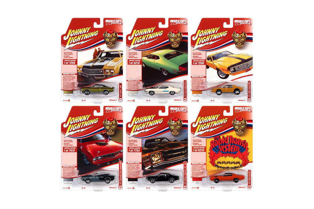 Johnny Lightning Muscle Cars U.S.A. 2021 Release 2 Set B Diecast Car Set - Box of 6 assorted 1/64 Scale Diecast Model Cars