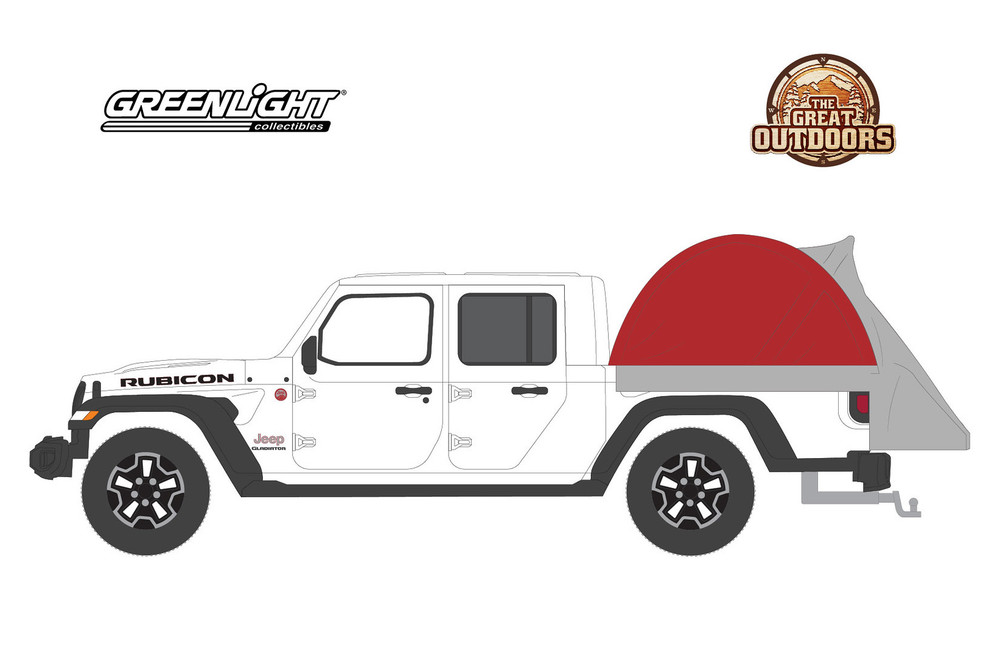 2020 Jeep Gladiator Rubicon w/Modern Truck Bed Tent, White - Greenlight 38010D - 1/64 Diecast Car