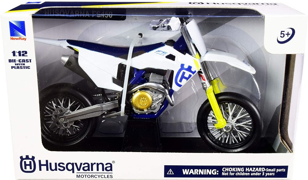 2019 Husqvarna FS450 Dirt Bike, White - New Ray 58163 - 1/12 scale Diecast Dirt Bike