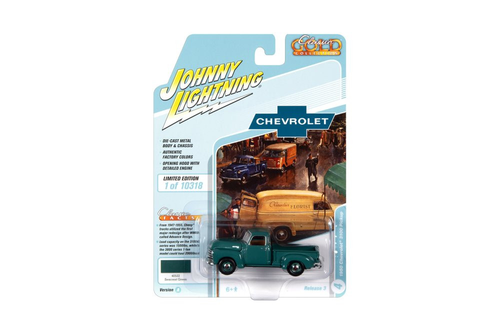 1950 Chevy 3100 Pickup Truck, Seacrest Green - Johnny Lightning
