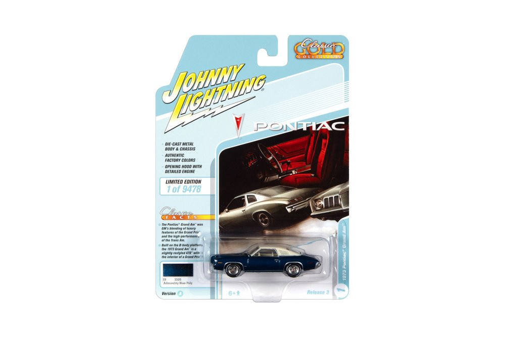 1973 Pontiac Grand AM, Admirality Blue Metallic - Johnny Lightning JLSP163/24A - 1/64 Diecast Car