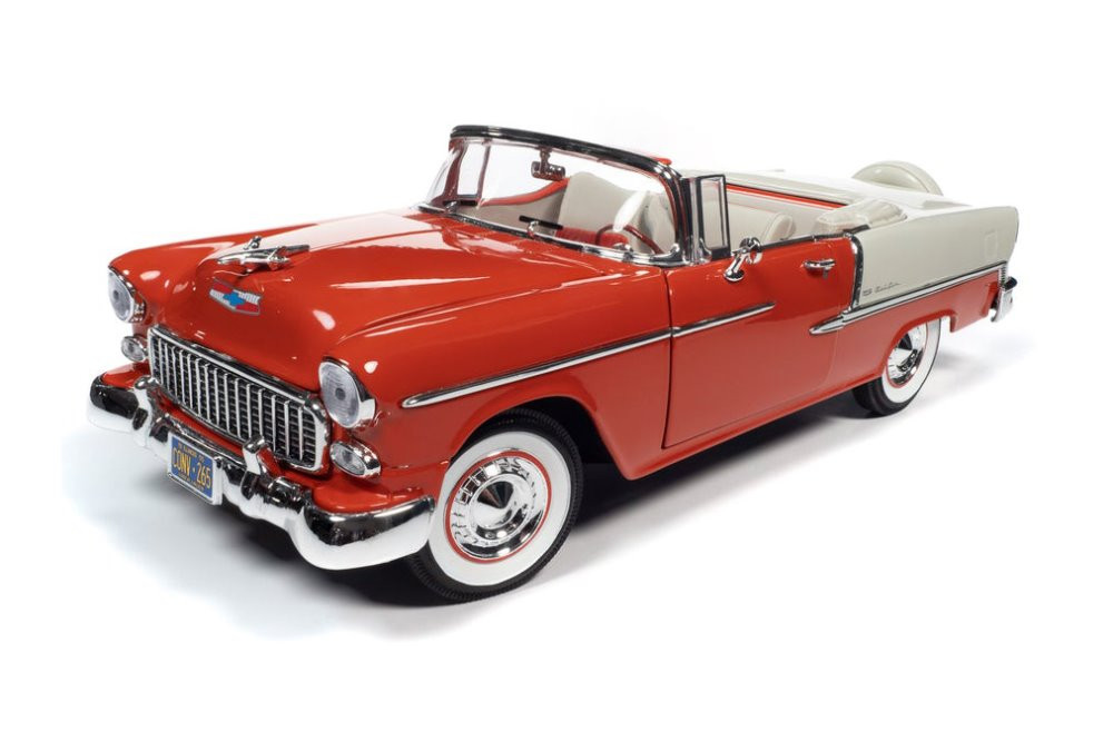 1955 Chevy Bel Air Convertible, Gypsy Red and India Ivory  - Auto World AMM1265 - 1/18 Diecast Car