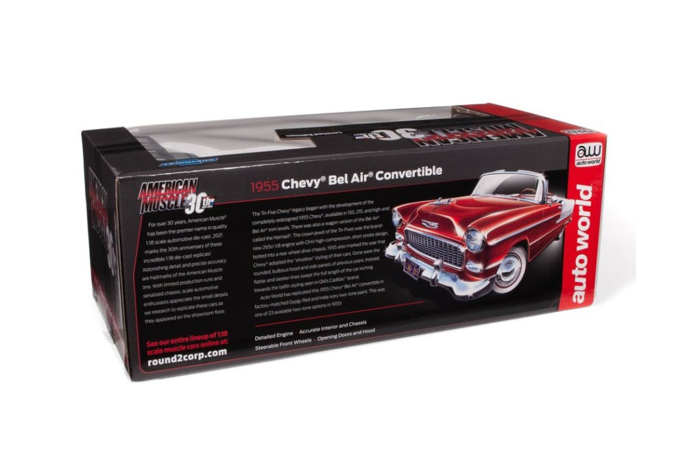 1955 Chevy Bel Air Convertible, Gypsy Red and India Ivory - Auto World  AMM1265 - 1/18 Diecast Car