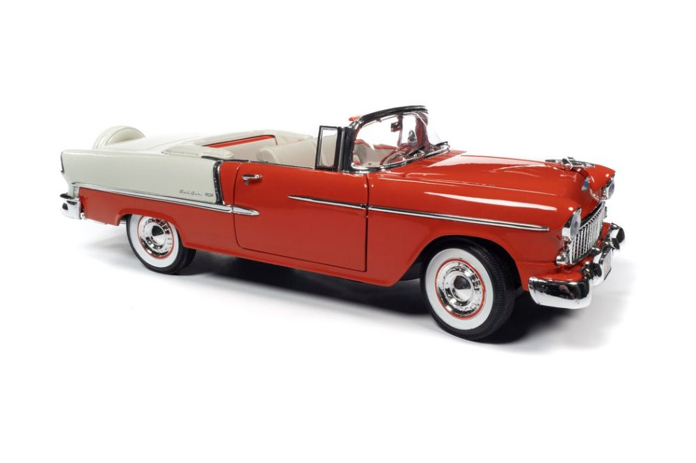 1955 Chevy Bel Air Convertible, Gypsy Red and India Ivory  - Auto World AMM1265 - 1/18 Diecast Car