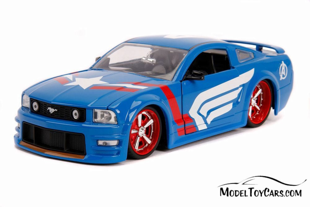 2006 Ford Mustang GT with Captain America Figure, Blue -  31187 - 1/24 Scale Diecast Model Toy Car