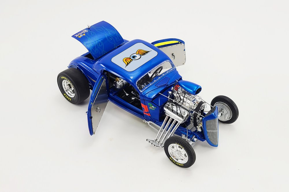1934 Rat Fink Hot Rod Blown Altered Coupe, Blue - Acme 18965 - 1/18 scale Diecast Model Toy Car