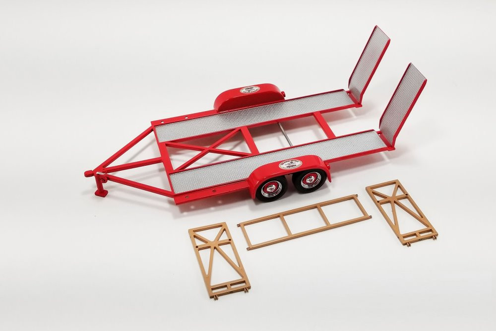 Busted Knuckle Garage Tandem Car Trailer w/ Tire Rack, Red - GMP