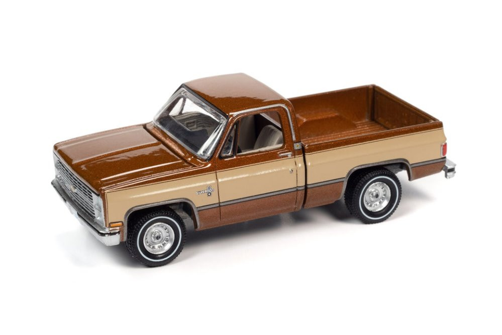 1983 Chevy Silverado 10 Fleetside Pickup Truck, Light Copper/Bronze Metallic - Auto World AWSP074/24A - 1/64 scale Diecast Model Toy Car