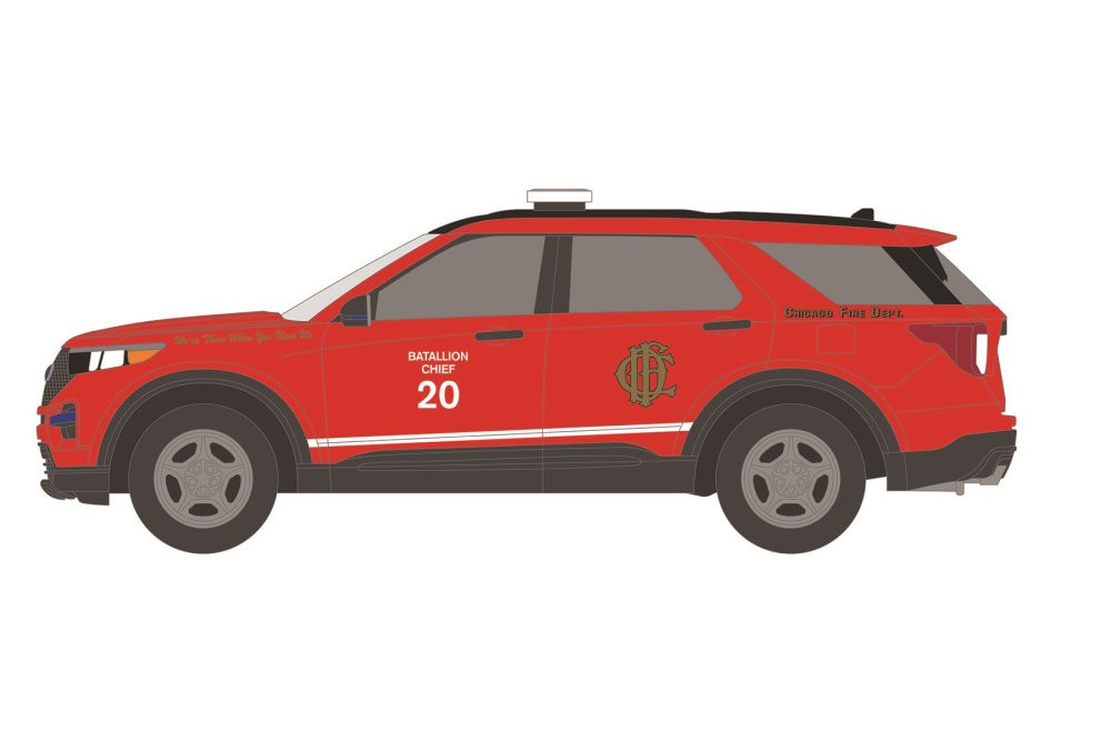 Chicago Fire Department (Illinois) 2020 Ford Police Interceptor Utility Battalion Chief, Red - Greenlight 67010F/48 - 1/64 scale Diecast Model Toy Car