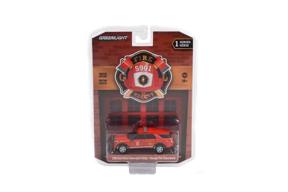 Chicago Fire Department (Illinois) 2020 Ford Police Interceptor Utility Battalion Chief, Red - Greenlight 67010F/48 - 1/64 scale Diecast Model Toy Car