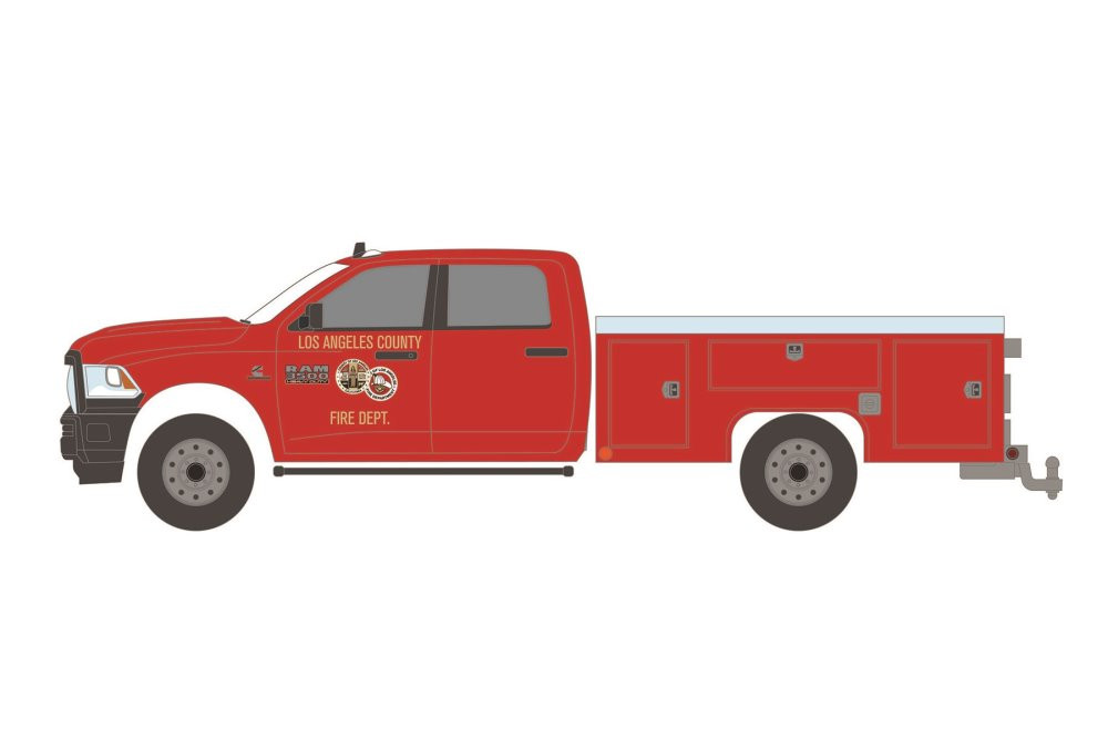 Los Angeles County Fire Department (California) 2017 Dodge Ram 3500 Dually Service Truck, Red - Greenlight 67010E/48 - 1/64 scale Diecast Model Toy Car