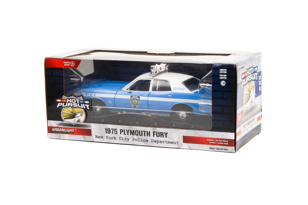 1975 Plymouth Fury New York City Police Department, Lightand 85542 1/24 scale Diecast Model Toy Car