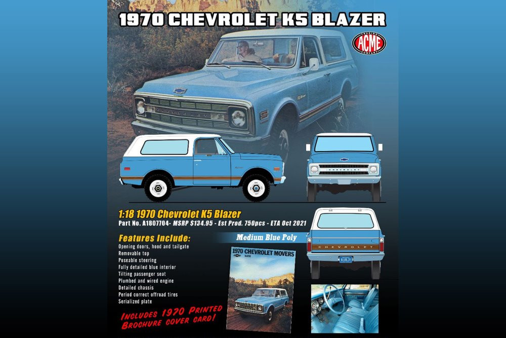 1970 Chevy K5 Blazer, Blue and White - Acme A1807704 - 1/18 scale Diecast Model Toy Car