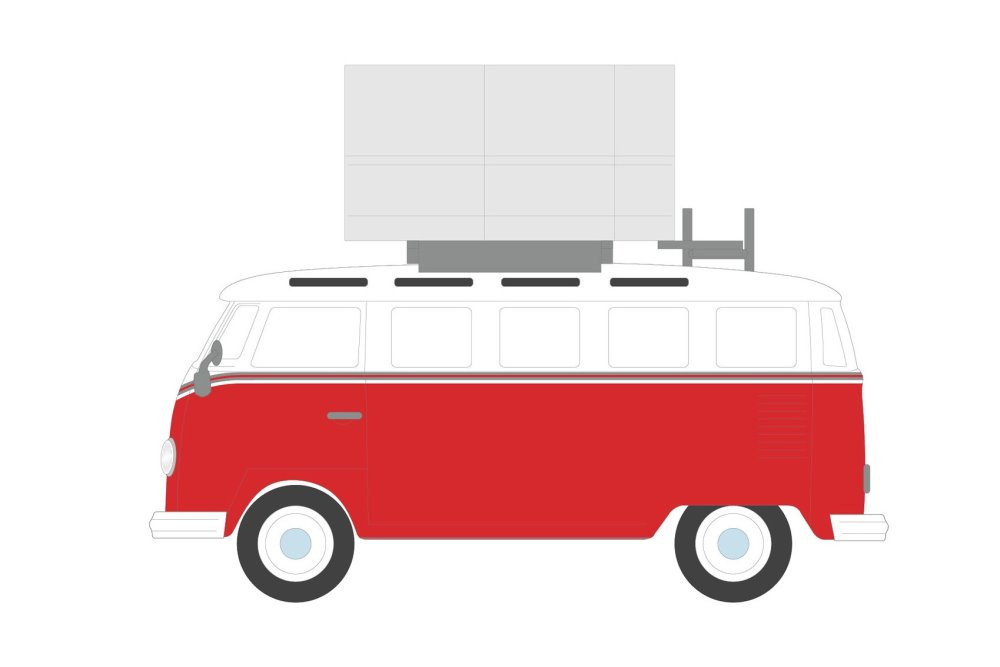 1964 Volkswagen Samba w/Camp'otel Rooftop Sleeper Tent, Red - Greenlight 38010A - 1/64 Diecast Car