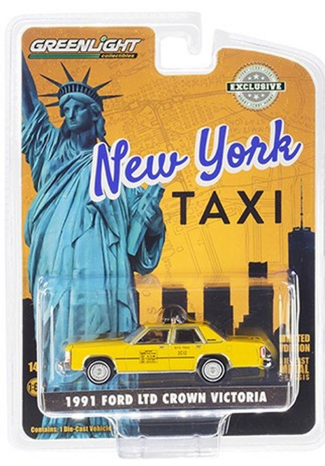 1991 Ford LTD Crown Victoria NYC Taxi, Yellow - Greenlight 30290/48 - 1/64 scale Diecast Car