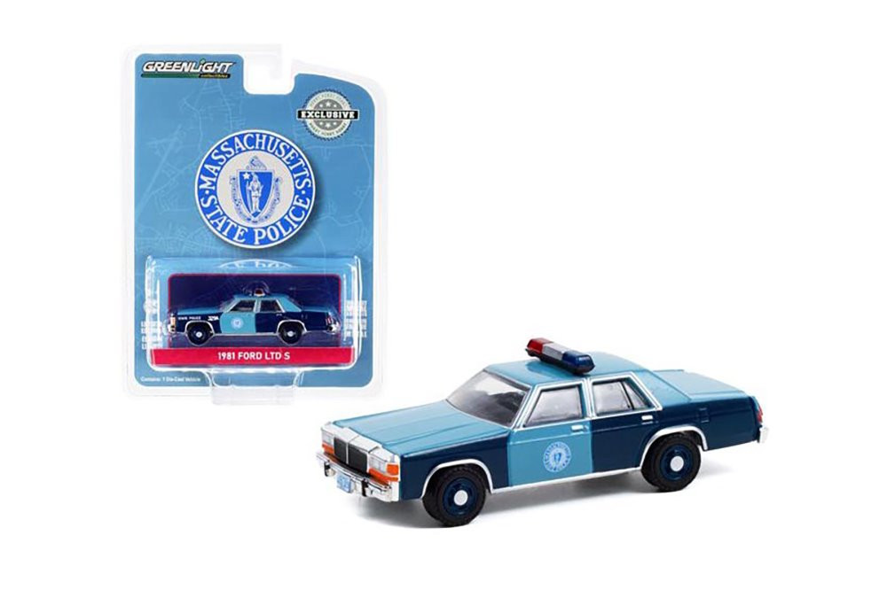 Massachusetts State Police 1981 Ford LTD Crown Victoria, Blue - Greenlight 30289 - 1/64 Diecast Car