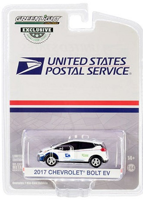 United States Postal Service 2017 Chevy Bolt, White & Blue - Greenlight 30263 - 1/64 Diecast Car