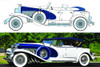 1934 Duesenberg II SJ Phaeton, White with Blue - Greenlight 13589 - 1/18 scale Diecast Car