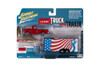 1955 Chevy Cameo Pickup Truck with Enclosed Car Trailer, Cardinal Red with American Flag Graphics - Johnny Lightning JLSP200/24A - 1/64 scale Diecast Model Toy Car