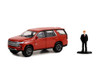 2022 Chevy Tahoe LT Texas Edition w/ Man in Suit, Red - Greenlight 97140F - 1/64 Scale Diecast Car
