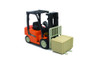 Fork Lift with pallet and Crate, Orange /Black - New Ray 1166 - 1/14 scale Plastic Model Toy Car