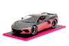 2020 Chevy Corvette Stingray w/Display Base, Metallic Gray /Pink - Jada Toys 35068 - 1/24 Scale Car