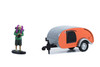 Teardrop Trailer with Backpacker Figure, Orange - Greenlight 34130F/48 - 1/64 Scale Diecast Car