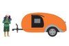 Teardrop Trailer with Backpacker Figure, Orange - Greenlight 34130F/48 - 1/64 Scale Diecast Car