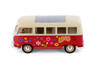 1963 Volkswagen Classical T1 Bus w/Love/Peace Decals, Red - Welly 22095A3/4D - 1/24 Scale Diecast Model Car