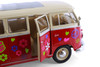 1963 Volkswagen Classical T1 Bus w/Love/Peace Decals, Red - Welly 22095A3/4D - 1/24 Scale Diecast Model Car