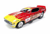1973 Ford Mustang NHRA BRAND X Funny Car, Red with Yellow Flames - Auto World AW1167 - 1/18 Scale Diecast Model Toy Car