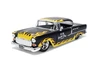 1955 Chevy Bel Air "BTM Social Club", Black w/Yellow Flames - Jada Toys 36606 - 1/24 Scale Diecast Model Toy Car