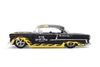 1955 Chevy Bel Air "BTM Social Club", Black w/Yellow Flames - Jada Toys 36606 - 1/24 Scale Diecast Model Toy Car