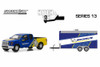 2016 Ford F-150 and Enclosed Car Trailer Michelin Tires Racing, Blue w/ Yellow - Greenlight 32130C/24 - 1/64 Scale Diecast Model Toy Car